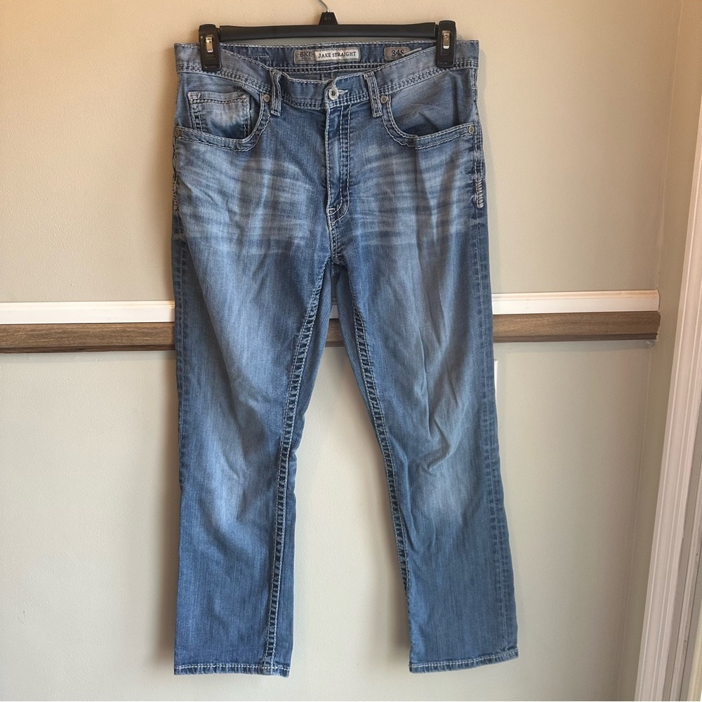 BKE Jake Straight Jeans Short Blue Denim Thick Stitch​